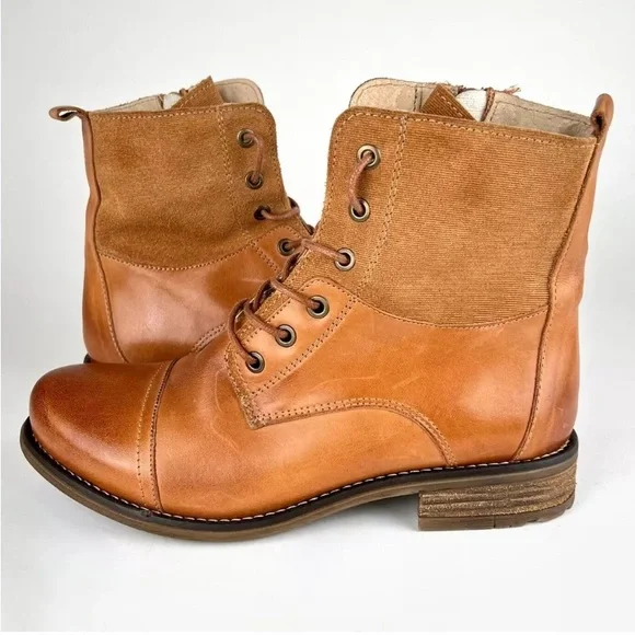 Tara M. Tan Leather Boots with Cap Toe Detailing, women’s size 8 - Picture 2 of 5